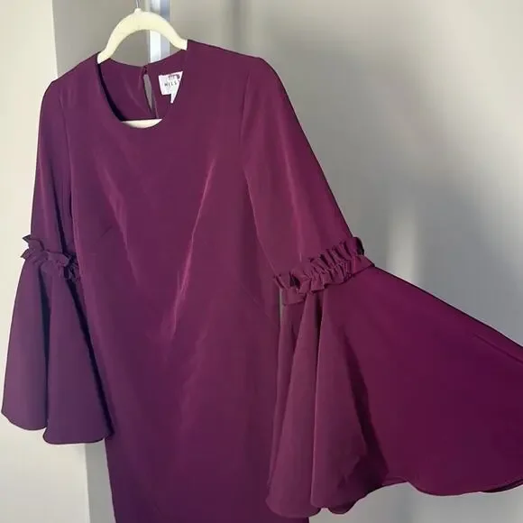 Milly Cady Bell Sleeve Dress Merlot Mini Dress size 0 - Picture 7 of 7